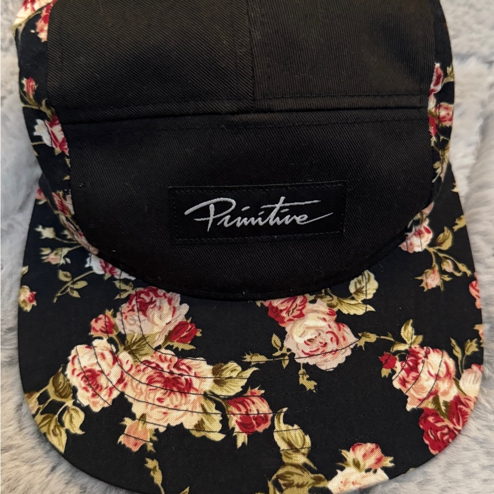 Primitive Black Cap with Floral Design